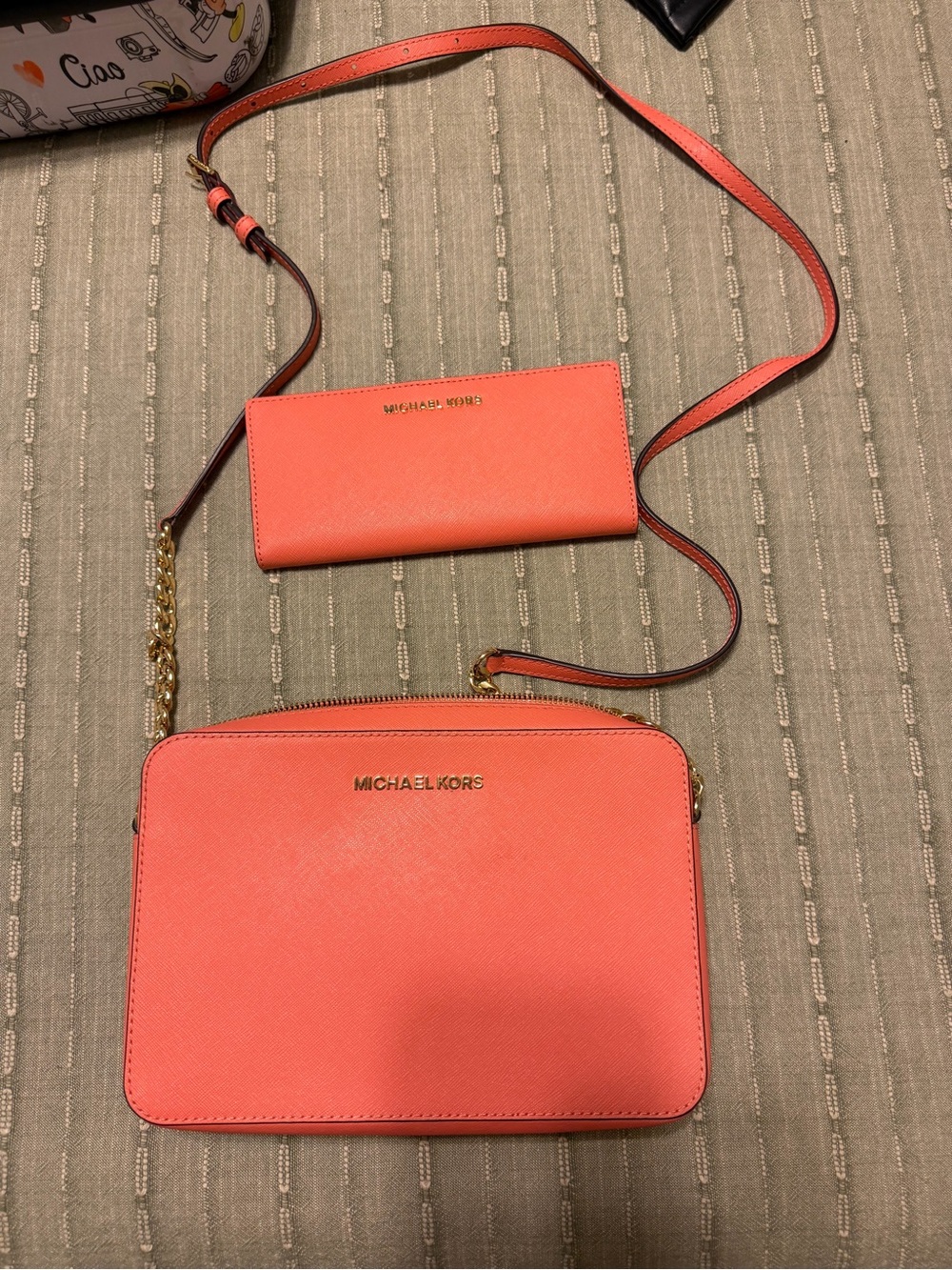 Michael Kors Coral Saffiano Crossbody Bag with Wallet